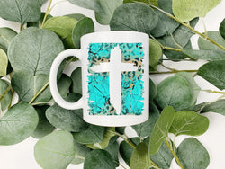 Turquoise & Leopard Cross 12 oz Coffee Mug