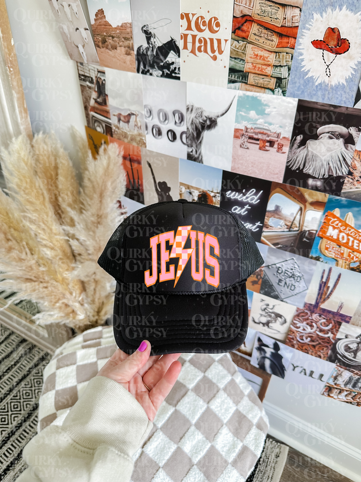 Orange and Pink Jesus Trucker Hat