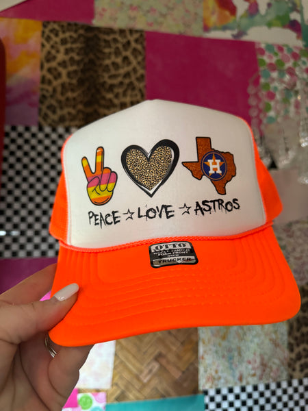 Peace, Love, Astros Trucker Hat